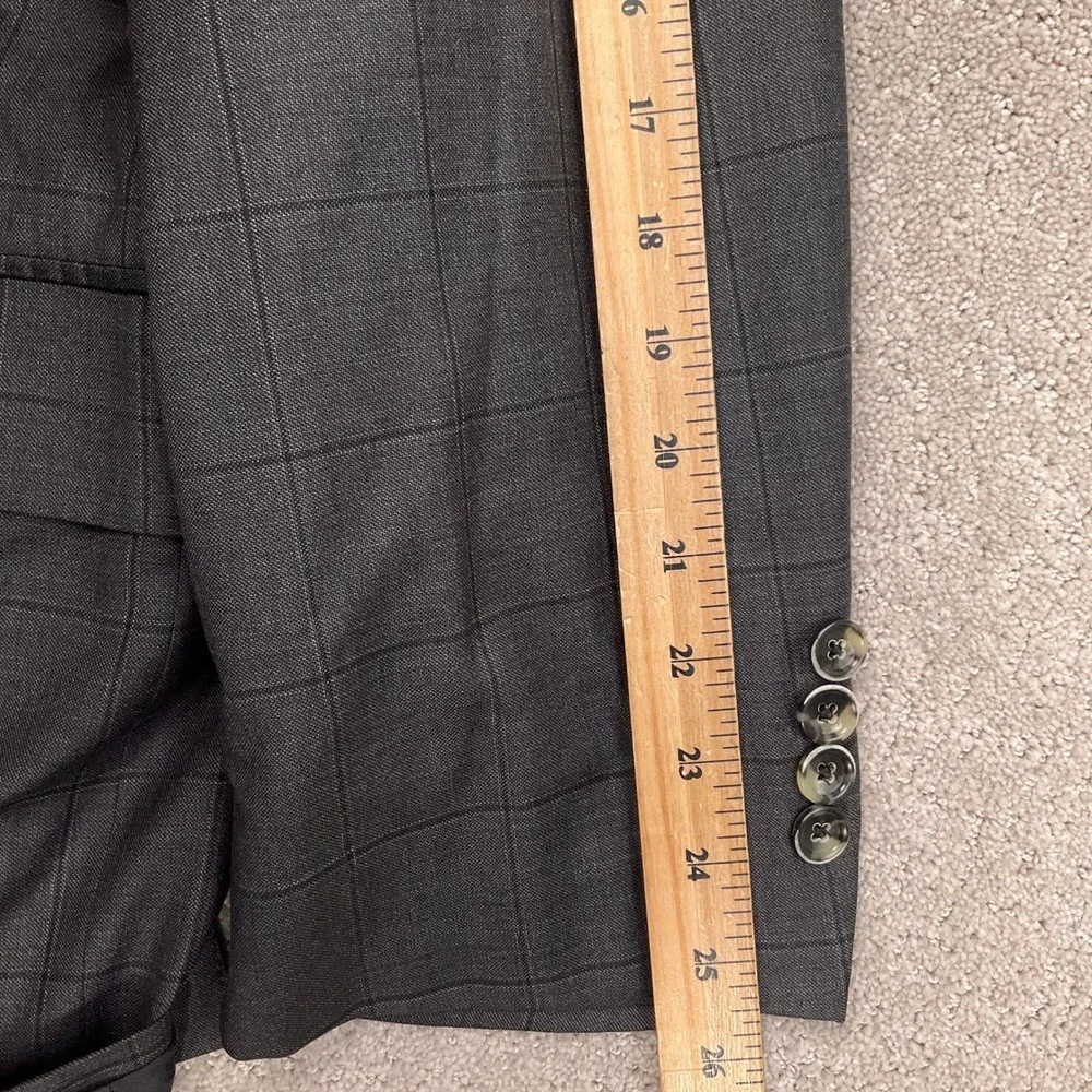 Hickey‎ Freeman Blazer Mens 46L Charcoal Windowpane Loro Piana Super 170s Wool